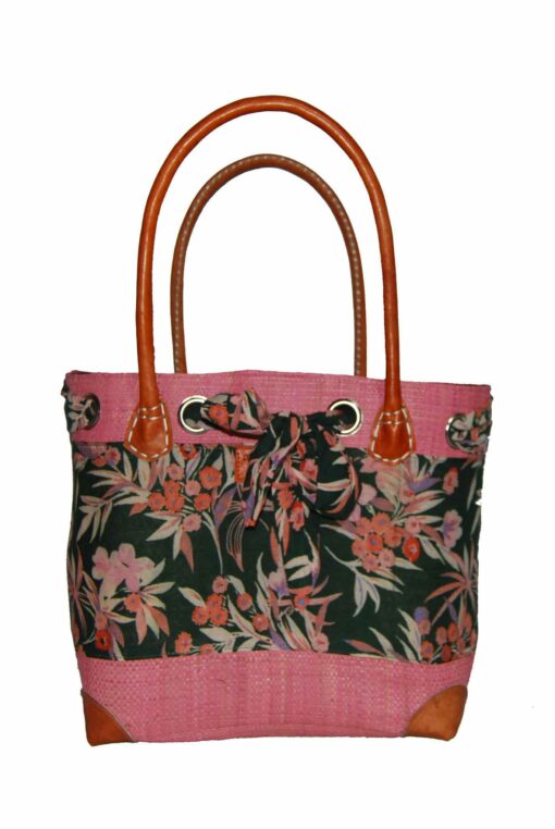 CABAS RAPHIA et TISSU CRT-008 RE<B>  Moyen modèle </B>