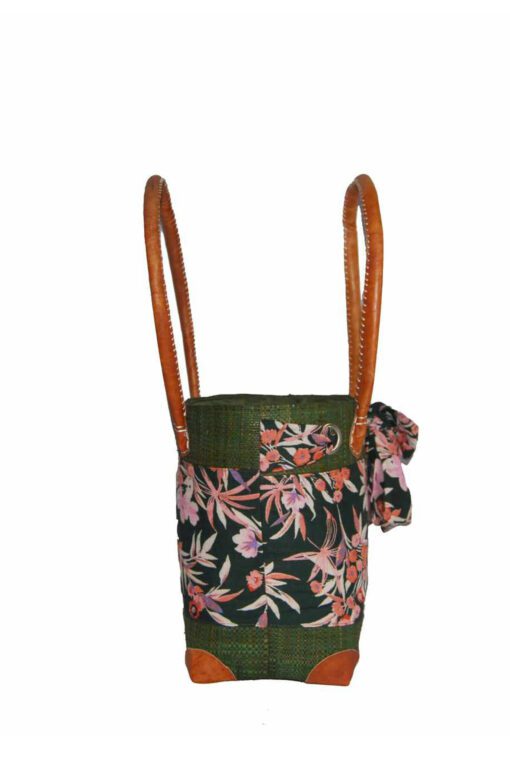 CABAS RAPHIA et TISSU CRT-016 VT <B>  Petit modèle </B><strong><span style="color: #ff0000;">RUPTURE DE STOCK </span></strong> – Image 3