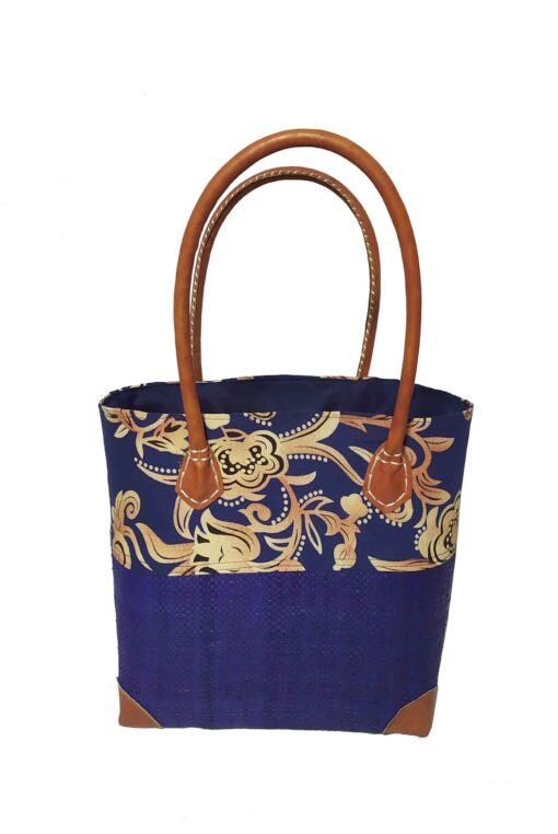 CABAS RAPHIA et TISSU BELLI CRT-002 BL <B>  Petit modèle </B></B><strong><span style="color: #ff0000;">RUPTURE DE STOCK </span></strong> – Image 2