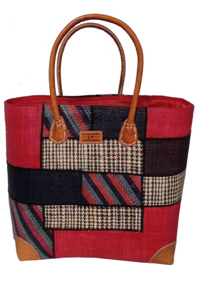 CABAS RAPHIA PATCHWORK 003RG-BR <B> Grand modèle</B>