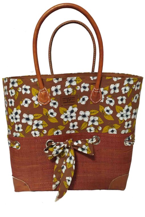 CABAS RAPHIA et TISSU CAMI CRT-006 CR <B>   Grand modèle </B>