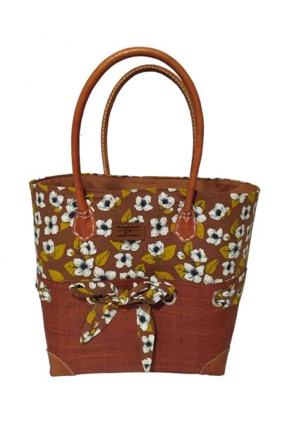 CABAS RAPHIA et TISSU CAMI CRT-006 CR <B>  Moyen modèle </B><span style="color: #ff0000;">RUPTURE DE STOCK </span></strong>