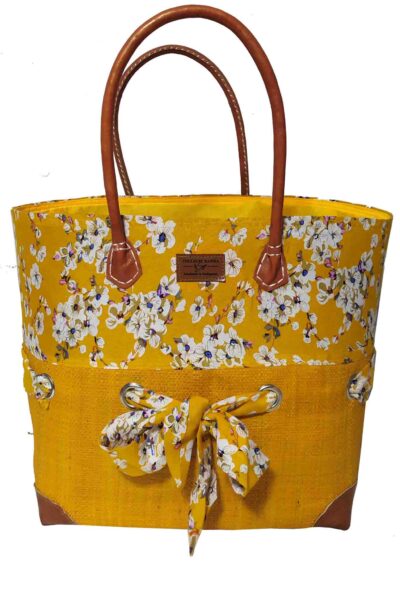 CABAS RAPHIA et TISSU JANI CRT-008 JN <B>   Grand modèle </B><strong><span style="color: #ff0000;">RUPTURE DE STOCK </span></strong>