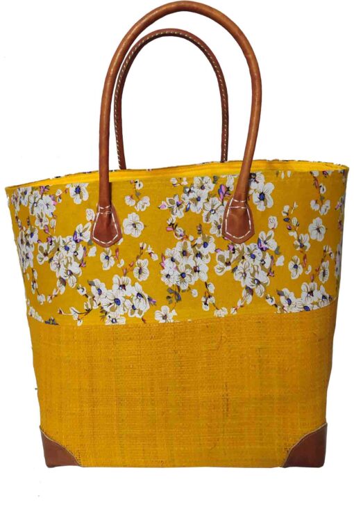 CABAS RAPHIA et TISSU JANI CRT-008 JN <B>   Grand modèle </B><strong><span style="color: #ff0000;">RUPTURE DE STOCK </span></strong> – Image 2