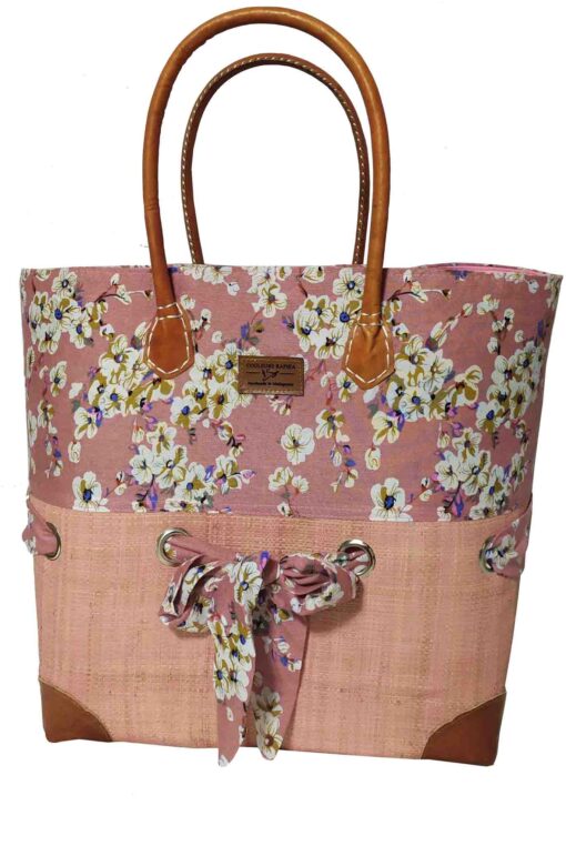 CABAS RAPHIA et TISSU ROSI CRT-009 RO <B> Grand modèle </B>