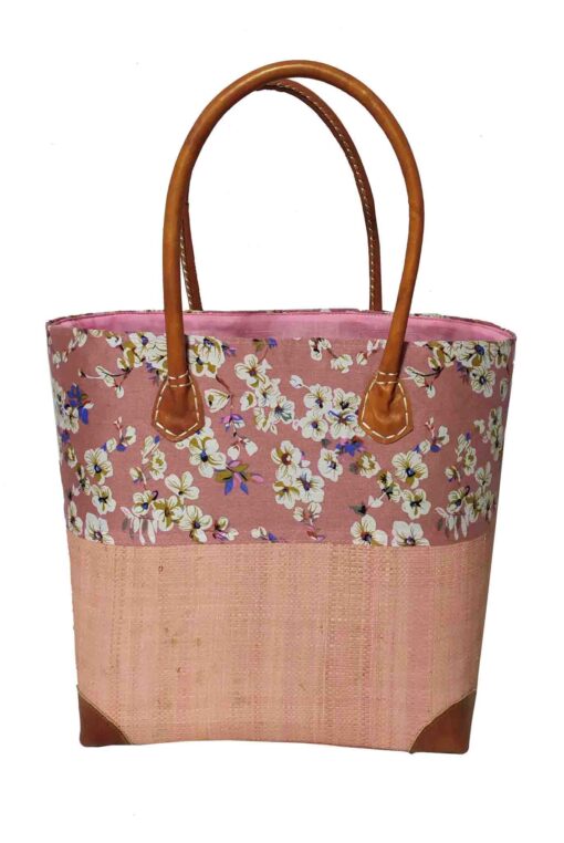 CABAS RAPHIA et TISSU ROSI CRT-009 RO <B>  Moyen modèle </B> – Image 2
