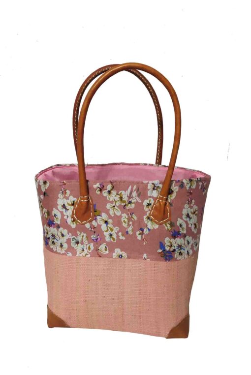 CABAS RAPHIA et TISSU ROSI CRT-009 RO <B>  Petit modèle </B><span style="color: #ff0000;">RUPTURE DE STOCK </span></strong> – Image 3
