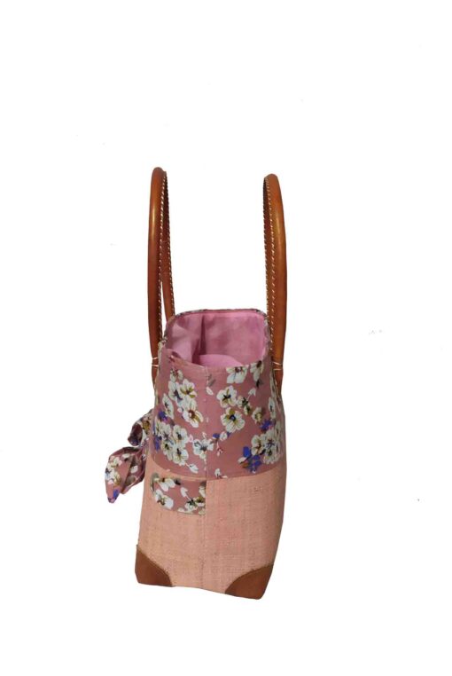 CABAS RAPHIA et TISSU ROSI CRT-009 RO <B>  Petit modèle </B><span style="color: #ff0000;">RUPTURE DE STOCK </span></strong> – Image 2