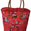 CABAS RAPHIA et TISSU FLEURI CRT-003 RG <B>Grand modèle </B>