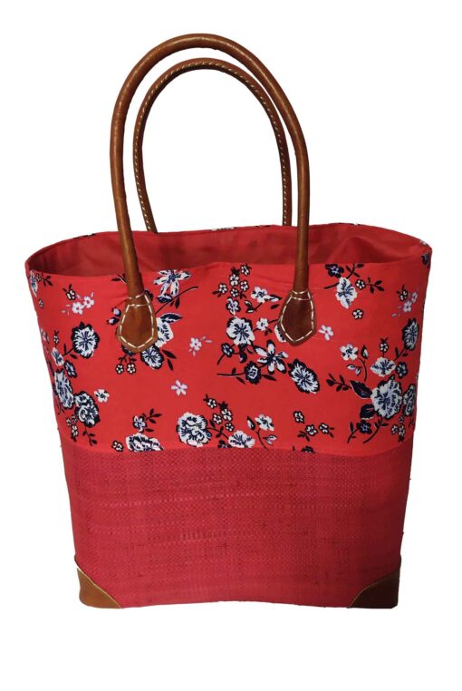 CABAS RAPHIA et TISSU FLEURI CRT-003 RG <B>Grand modèle </B><span style="color: #ff0000;">RUPTURE DE STOCK </span></strong> – Image 3