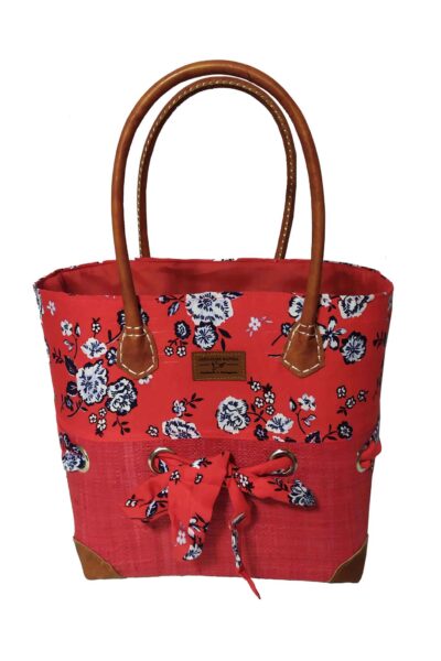 CABAS RAPHIA et TISSU FLEURI  CRT-003 RG <B>  Moyen modèle </B><strong><span style="color: #ff0000;">RUPTURE DE STOCK </span></strong>