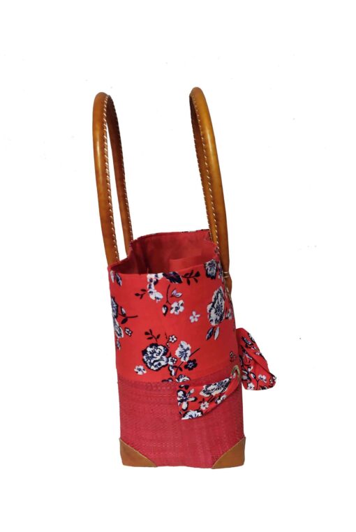 CABAS RAPHIA et TISSU FLEURI CRT-003 RG <B>  Petit modèle </B> – Image 2