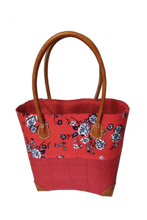 CABAS RAPHIA et TISSU FLEURI CRT-003 RG <B>  Petit modèle </B> – Image 3