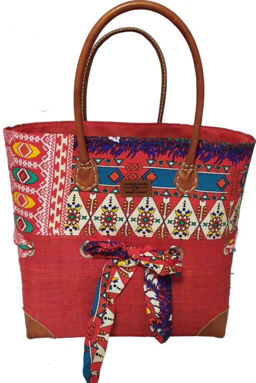 CABAS RAPHIA et TISSU RAVI CRT-016 RG <B>   Grand modèle </B>