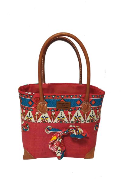 CABAS RAPHIA et TISSU RAVI CRT-016 RG<B>  Petit modèle </B><strong><span style="color: #ff0000;">RUPTURE DE STOCK </span></strong>