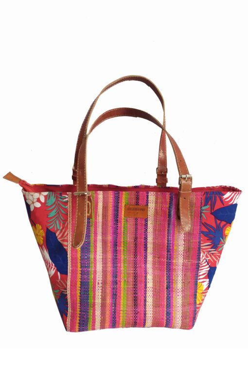 SAC RAPHIA  FLORAL SR-022 CR<B>  Grand  modèle </B>