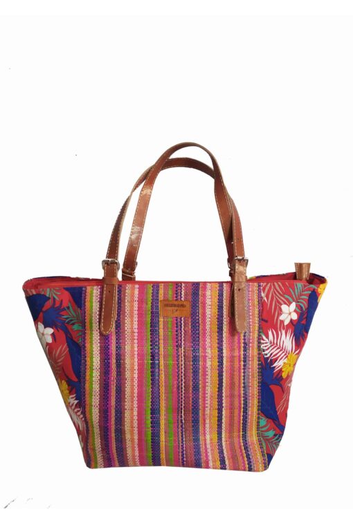 SAC RAPHIA  FLORAL SR-023 CR<B>  Moyen  modèle </B>