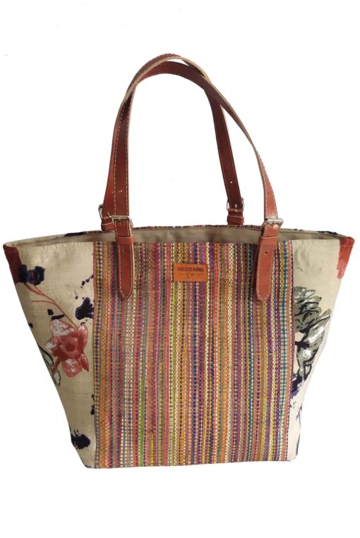 SAC RAPHIA  FLORAL SR-010 CR<B>  Grand  modèle </B>