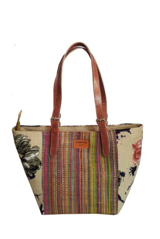 SAC RAPHIA  FLORAL SR-012 CR<B>  Petit  modèle </B>