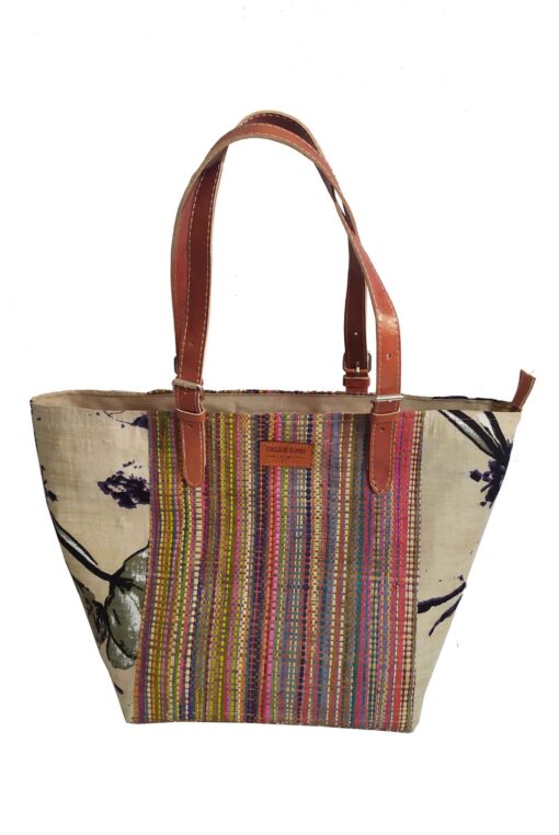SAC RAPHIA  FLORAL SR-011 CR<B>  Moyen  modèle </B>