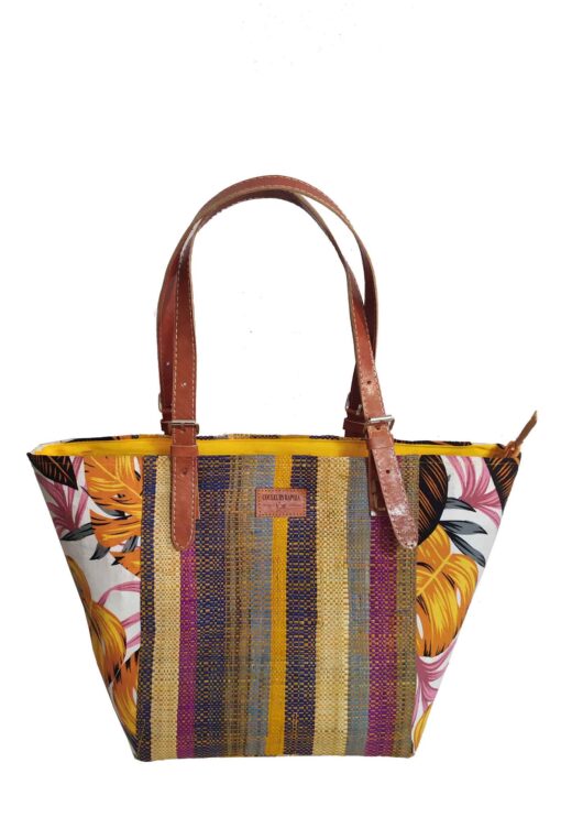 SAC RAPHIA  FLORAL SR-021 CR<B>  Petit  modèle </B>