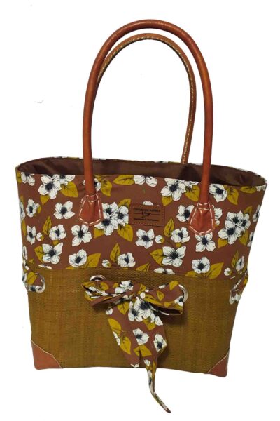 CABAS RAPHIA et TISSU BAIANA CRT-005 TB <B>  Moyen modèle </B><span style="color: #ff0000;">RUPTURE DE STOCK </span></strong>