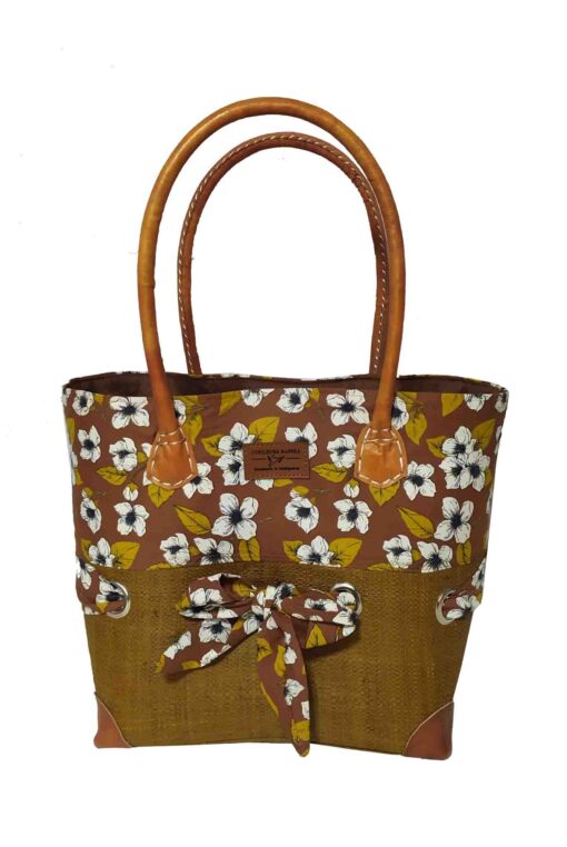 CABAS RAPHIA et TISSU BAIANA CRT-005 TB <B>  Petit modèle </B>