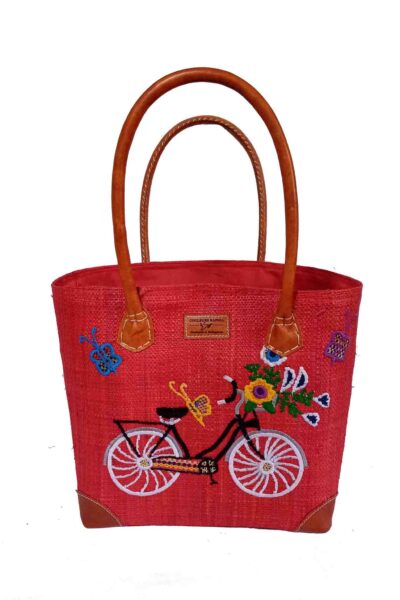 CABAS RAPHIA bicyclette 007RB-RG<B> Grand  modèle   </B>