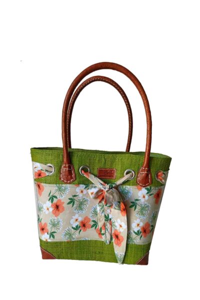 CABAS RAPHIA et TISSU NIRY CRT-001 VT <B>   Grand modèle </B>