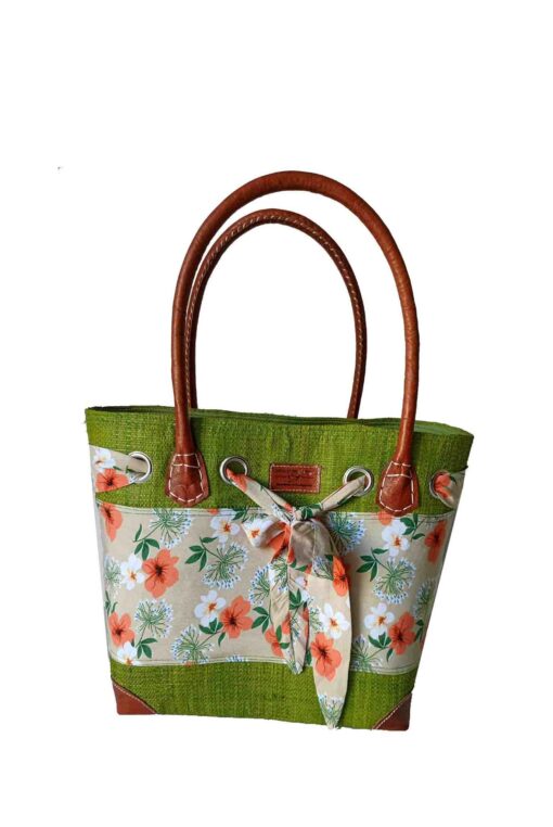 CABAS RAPHIA et TISSU NIRY CRT-001 VT <B>   Grand modèle </B>