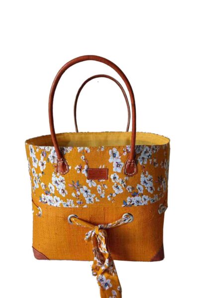 CABAS RAPHIA et TISSU PLUMA CRT-006 JA<B> Grand modèle </B>