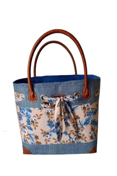 CABAS RAPHIA et TISSU LIBBY CRT-002 BL<B>   Grand modèle </B>