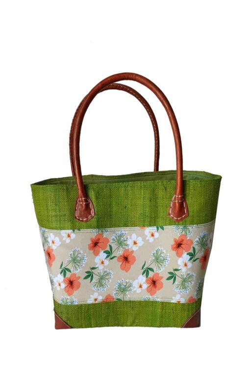CABAS RAPHIA et TISSU NIRY CRT-001 VT <B>   Grand modèle </B> – Image 4