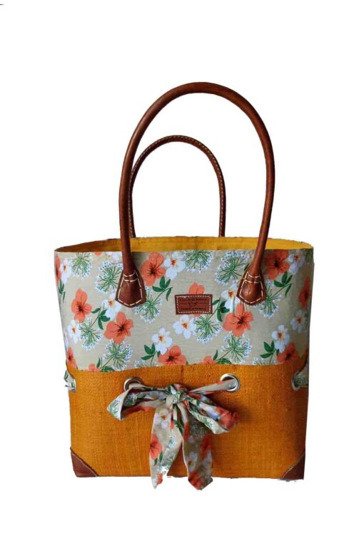 CABAS RAPHIA et TISSU JOANE CRT-017 JN <B>   Grand modèle </B>