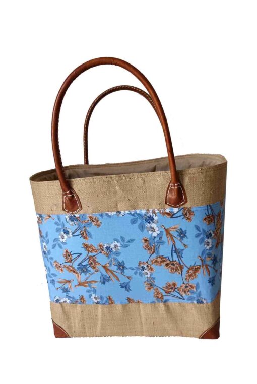 CABAS RAPHIA et TISSU PRIM CRT-004 BL <B>   Grand modèle </B> – Image 3