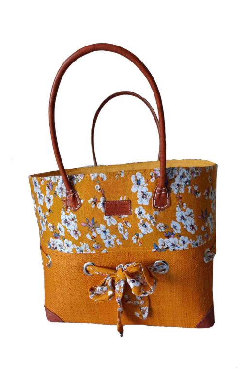 CABAS RAPHIA et TISSU PLUMA CRT-006 JA<B> Grand modèle </B> – Image 2
