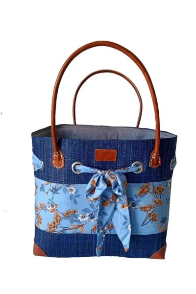 CABAS RAPHIA et TISSU ARNEL CRT-005 NR<B> Grand modèle </B>