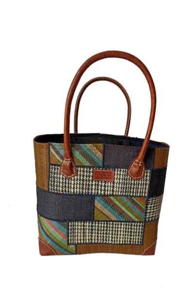 CABAS RAPHIA PATCHWORK 006TB-BR  <B> Moyen Modèle </B>