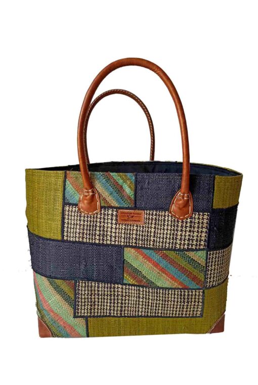 CABAS RAPHIA PATCHWORK 001VK-BR <B> Grand modèle</B>
