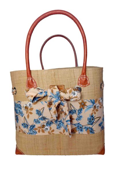 CABAS EN RAPHIA ET TISSU LALOU CRT-001TT