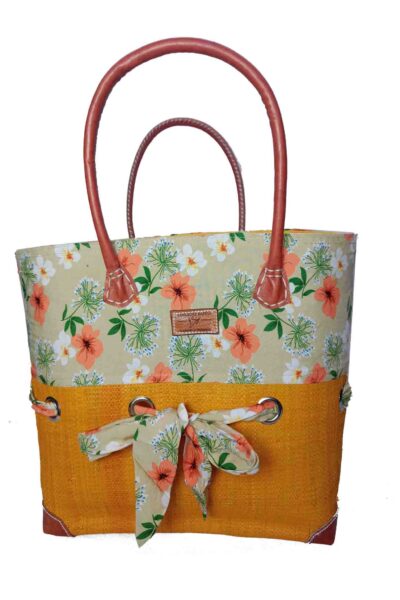 CABAS EN RAPHIA ET TISSU ORNI CRT-001OR