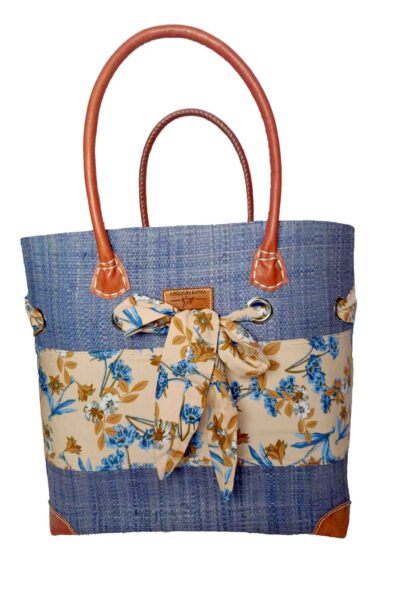 CABAS EN RAPHIA ET TISSU BLOOMY CRT-001BJ
