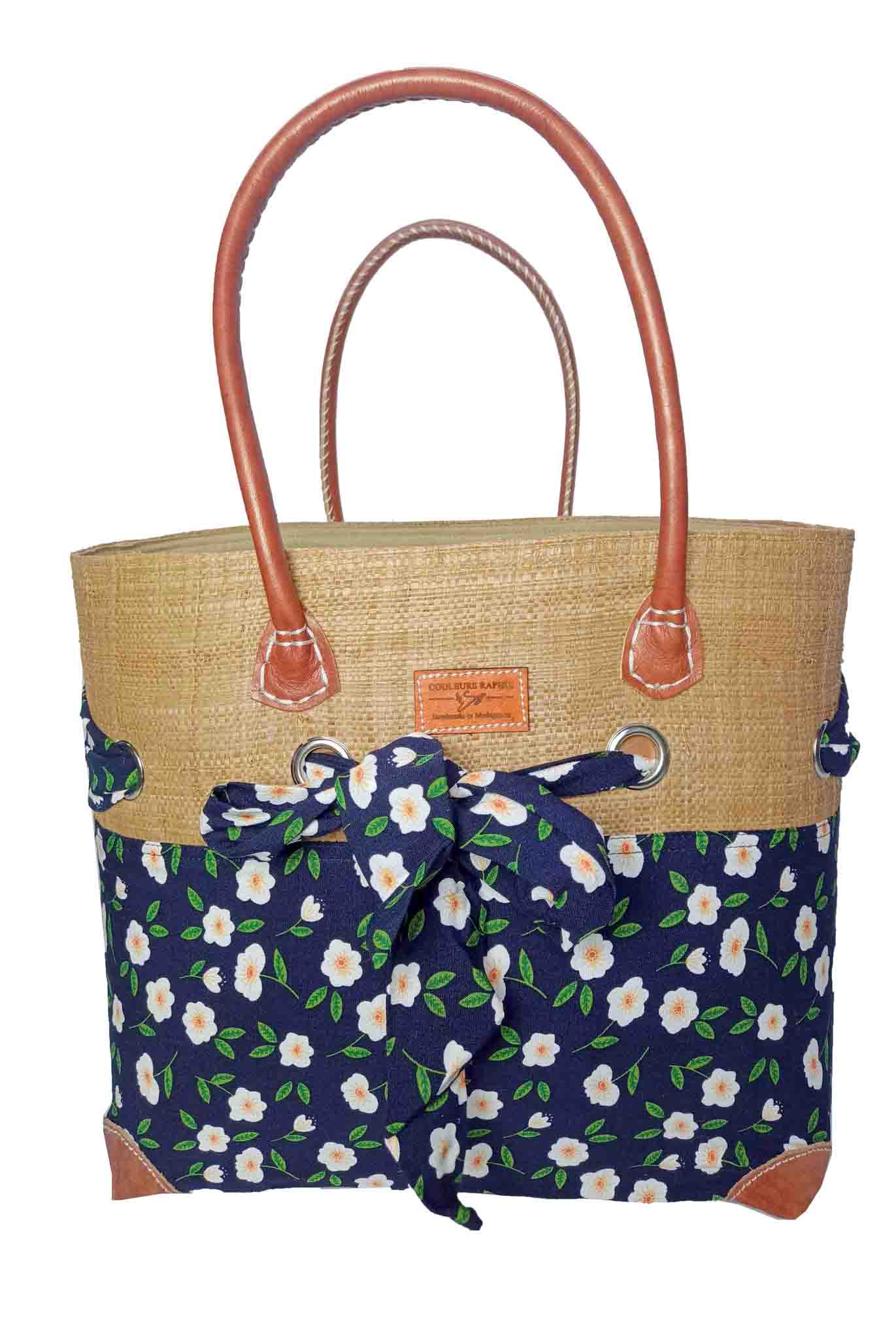 cabas en raphia et tissu